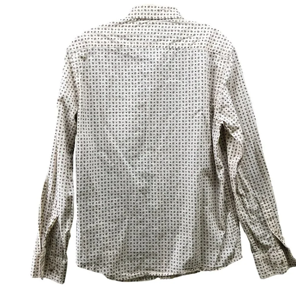 Banana Republic Untucked Fit Shirt Mens S Ivory Paisley Print Long‎ Sleeve